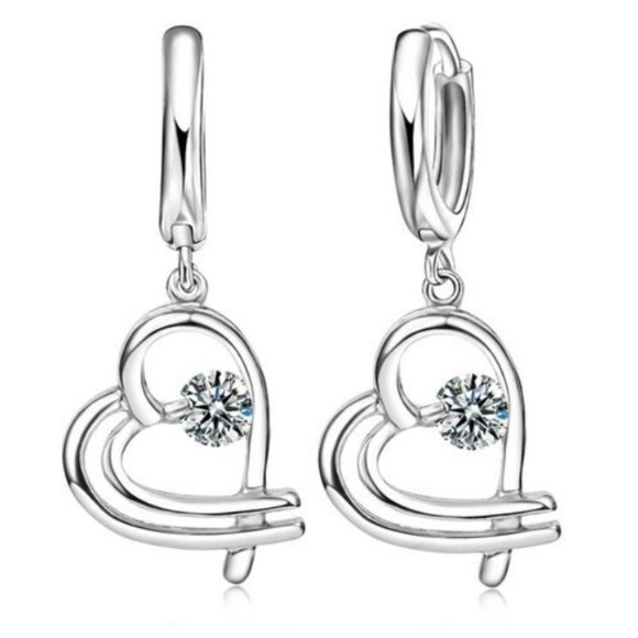 ❤️ NEW 💎 Heart Elegant Women Earrings 925 Sterling Silver Hoop